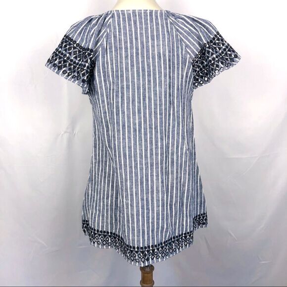 PARKER VALERIE LINEN BLEND STRIPED EMBROIDERED TOP - Picture 9 of 11